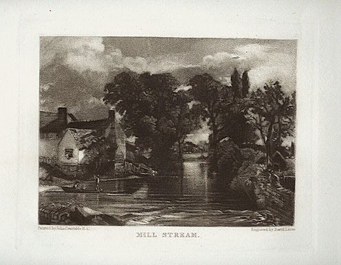 SIR JOHN CONSTABLE / DAVID LUCAS MEZZOTINT: SIR JOHN CONSTABLE / DAVID LUCAS MEZZOTINT "MILL STREAM" - THIS BEAUTIFUL MEZZOTINT ENGRAVING WAS COMPOSED BY JOHN CONSTABLE AND ENGRAVED BY DAVID LUCAS. IT IS FROM THE MUCH SOUGHT-AFTER "ENGLISH LAND