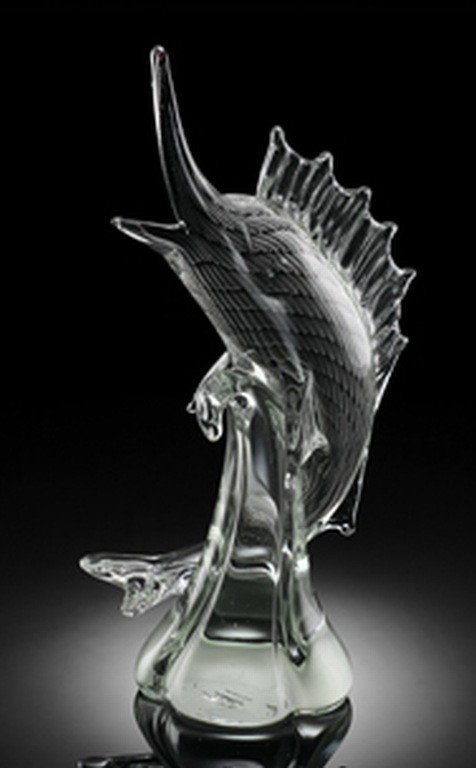 ART GLASS SAILFISH : BEAUTIFUL ART GLASS SAILFISH - 15.5"H 10.5"W 5"D - HAND CRAFTED