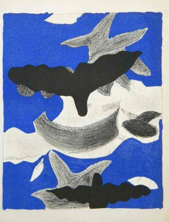GEORGES BRAQUE LITHOGRAPH | OISEAUX: GEORGES BRAQUE LITHOGRAPH | OISEAUX - ONE OF THE BEAUTIFUL COMPOSITIONS FROM GEORGE BRAQUE'S INTIMATE SKETCHBOOKS (CARNETS INTIMES). BRAQUE HAD KEPT THESE DRAWINGS PRIVATE, BUT FINALLY CONSENTED TO HA