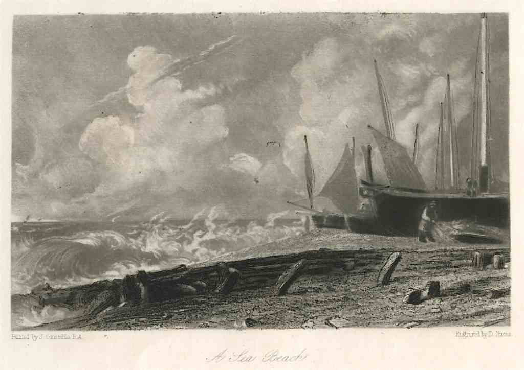 SIR JOHN CONSTABLE / DAVID LUCAS MEZZOTINT: SIR JOHN CONSTABLE / DAVID LUCAS MEZZOTINT "A SEA BEACH" - THIS BEAUTIFUL MEZZOTINT ENGRAVING WAS COMPOSED BY JOHN CONSTABLE AND ENGRAVED BY DAVID LUCAS. IT IS FROM THE MUCH SOUGHT-AFTER "ENGLISH LAND