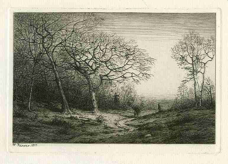 HENRY FARRER ORIGINAL ETCHING "DECEMBER": HENRY FARRER ORIGINAL ETCHING "DECEMBER" - . A NICE IMPRESSION ON CREAM LAID PAPER, PUBLISHED FOR THE AMERICAN ART REVIEW IN 1880; THE AMERICAN ART REVIEW WAS A LAVISHLY PRODUCED REVUE FEATURING ORIGI