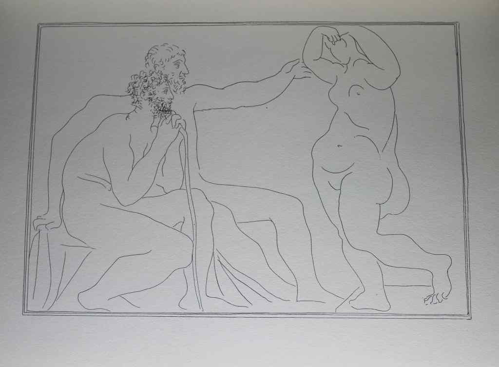 VINTAGE 1956 PICASSO LITHOGRAPH: PABLO PICASSO "TWO SCULPTORS BEFORE A STATUE" - FIRST EDITION LITHOGRAPH AFTER THE SUITE VOLLARD ETCHING - PRINTED IN 1956 - PUBLISHED BY HARRY N. ABRAMS / NEW YORK - PRINTED IN GERMANY - PROFESSIONAL
