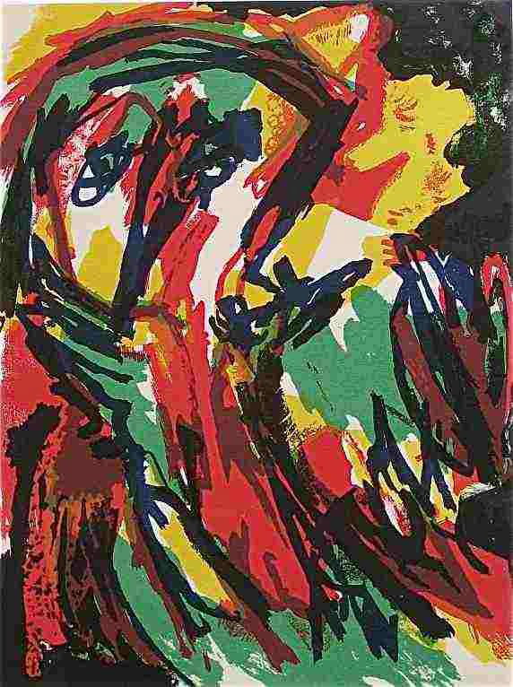 KAREL APPEL ORIGINAL LITHOGRAPH, 1961: KAREL APPEL ORIGINAL LITHOGRAPH, 1961 - MEDIUM: ORIGINAL LITHOGRAPH. A RICHLY INKED IMPRESSION ON WOVE PAPER, EXECUTED FOR XXE SIECLE, PUBLISHED IN PARIS FOR THE SPECIAL CHRISTMAS ISSUE IN 1961 BY SAN