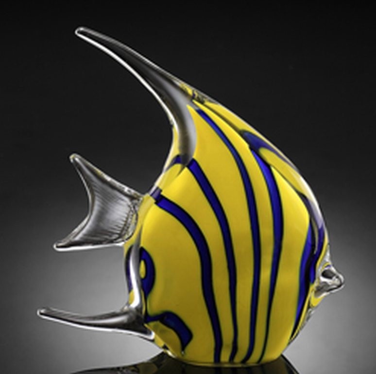 ART GLASS ANGEL FISH : BEAUTIFUL ART GLASS ANGEL FISH - 7.5"H 7"W 2"D - HAND CRAFTED