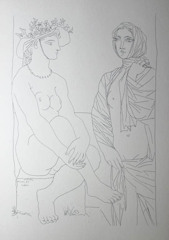 VINTAGE 1956 PICASSO LITHOGRAPH: PABLO PICASSO "TWO WOMEN" - FIRST EDITION LITHOGRAPH AFTER THE SUITE VOLLARD ETCHING - PRINTED IN 1956 - PUBLISHED BY HARRY N. ABRAMS / NEW YORK - PRINTED IN GERMANY - PROFESSIONALLY FRAMED AND MATTED
