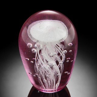 ART GLASS PINK JELLYFISH GLOW IN THE DARK : ART GLASS PINK JELLYFISH GLOW IN THE DARK - 4"H X 3"W X 3"D - HAND CRAFTED