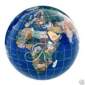 KALIFANO GEMSTONE GLOBE PAPERWEIGHT: ALEXANDER KALIFANO GEMSTONE GLOBE PAPERWEIGHT - 4" DIAMETER - CARIBBEAN BLUE GLOBE