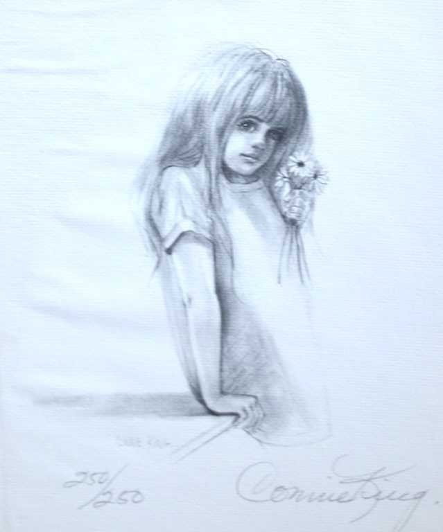CONNIE KING "CHILD WITH FLOWER" - SIGNED LITHOG: CONNIE KING "CHILD WITH FLOWER" - HAND SIGNED LITHOGRAPH - 1976 - NUMBERED - VERY SMALL EDITION - PROFESSIONALLY FRAMED & MATTED