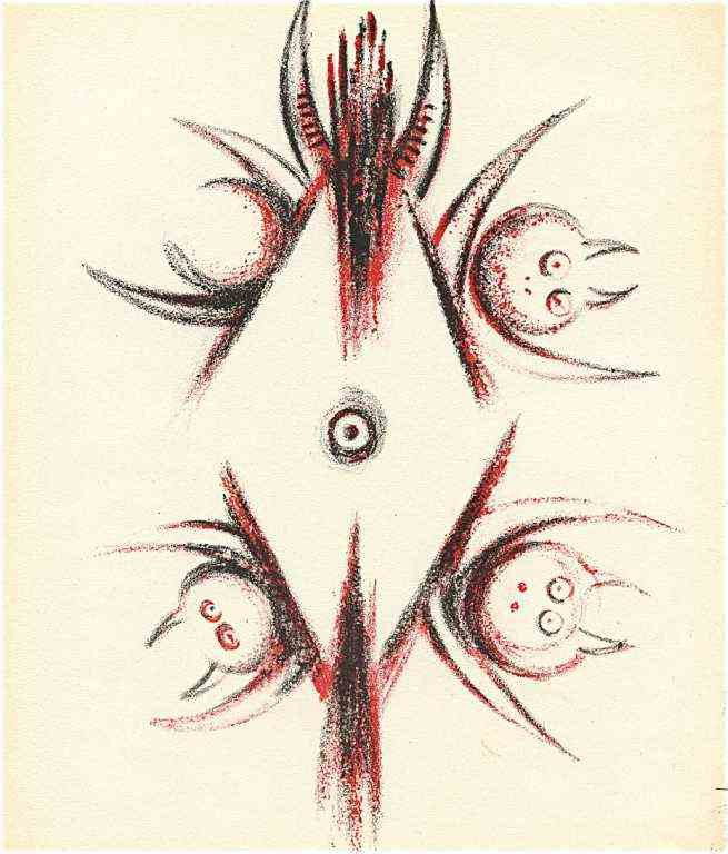 WIFREDO LAM ORIGINAL LITHOGRAPH, 1947: WIFREDO LAM ORIGINAL LITHOGRAPH, 1947. PRINTED IN PARIS BY MOURLOT AND PUBLISHED BY PIERRE À FEU AND MAEGHT EDITEUR FOR THE MARCEL DUCHAMP / ANDRÉ BRETON PROJECT SURRÉALISME EN 1947. ISSUED IN A LI