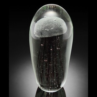 ART GLASS GRAY JELLYFISH GLOW IN THE DARK : ART GLASS GRAY JELLYFISH GLOW IN THE DARK - 9.5"H x 4"W x 4"D - HAND CRAFTED