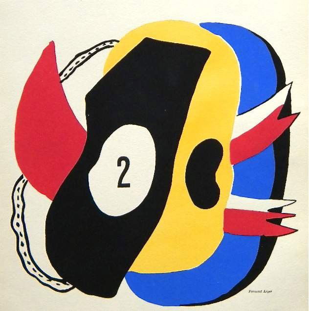 FERNAND LEGER POCHOIR 1949: FERNAND LEGER POCHOIR 1949 - PUBLISHED IN PARIS IN 1949 BY CHRISTIAN ZERVOS FOR THE FRONT COVER OF HIS DELUXE REVUE CAHIERS D'ART. IMAGE SIZE: 8 1/2 X 8 3/4 INCHES (215 X 220MM). - PROFESSIONALLY FRAM