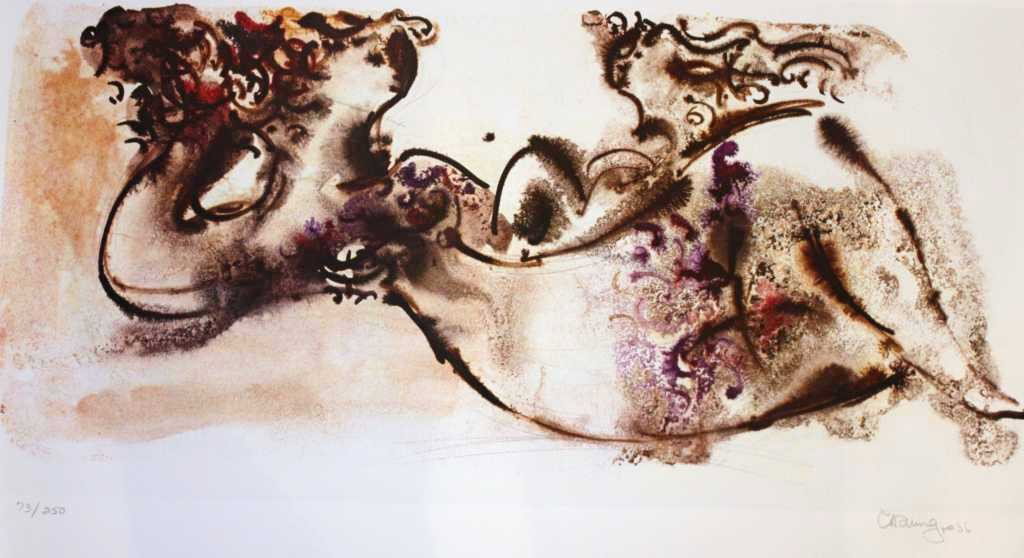 ROSS HAND SIGNED LTD.ED LITHOGRAPH: ROSS HAND "RECLINING NUDE" LIMITED EDITION SIGNED AND NUMBERED LITHOGRAPH ON QUALITY ARCHIVAL PAPER - VERY GOOD CONDITION - APPROX. 18X31 - UNFRAMED