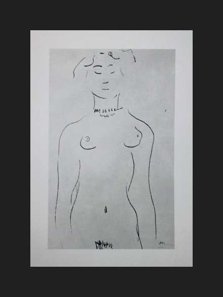 VINTAGE 1956 MATISSE LITHOGRAPH: HENRI MATISSE "STANDING NUDE WITH DOWNCAST EYES" - VINTAGE LITHOGRAPH AFTER THE 1906 LITHOGRAPH - PRINTED IN 1956 - PUBLISHED BY GEORGE BRAZILLER NEW YORK - PROFESSIONALLY FRAMED AND MATTED - GALLERY 