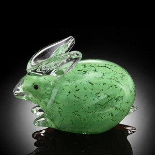 HAND CRAFTED GREEN ART GLASS BUNNY: GREEN ART GLASS BUNNY - 3.5"H x 5" W x 2.5"D - BEAUTIFULLY HAND CRAFTED