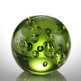 ART GLASS GREEN BUBBLE SPHERE 3.5" DIA: ART GLASS GREEN BUBBLE SPHERE 3.5" DIAMETER - HAND CRAFTED