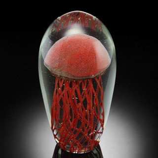 ART GLASS ORANGE JELLYFISH GLOW IN THE DARK : ART GLASS ORANGE JELLYFISH GLOW IN THE DARK - 7.5"H x 3.5"W x 3.5"D - HAND CRAFTED