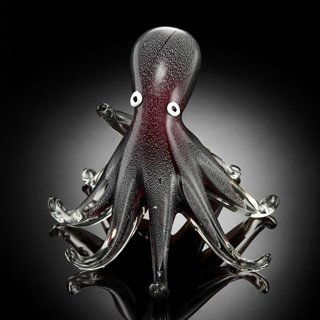 GRAY ART GLASS OCTOPUS: GRAY ART GLASS OCTOPUS - 6"H x 7"W x 7"D - HAND CRAFTED