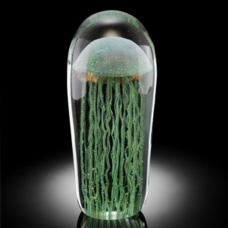 ART GLASS BLUE JELLYFISH GLOW IN THE DARK : ART GLASS BLUE JELLYFISH GLOW IN THE DARK - 9.5"H x 4"W x 4"D - HAND CRAFTED