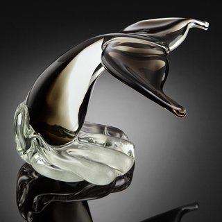 ART GLASS GRAY WHALE TAIL: ART GLASS GRAY WHALE TAIL - 5.5"H X 10"W X 9"D - HAND CRAFTED
