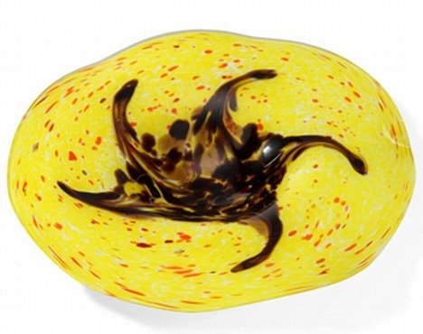 ART GLASS BOWL - UNIQUELY HAND CRAFTED: ART GLASS BOWL - UNIQUELY HAND CRAFTED - 3.5"H x 15.5" DIAMETER - YELLOW & BROWN TONES