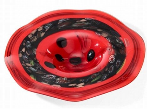ART GLASS BOWL - UNIQUELY HAND CRAFTED: ART GLASS BOWL - UNIQUELY HAND CRAFTED - 3.5"H x 15.5" DIAMETER - RED & BLACK TONES