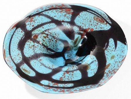 ART GLASS BOWL - UNIQUELY HAND CRAFTED: ART GLASS BOWL - UNIQUELY HAND CRAFTED - 3.5"H x 15.5" DIAMETER - BLUE TONES