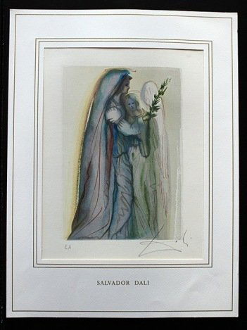 DALI HAND SIGNED ORIG. COLORED WOOD ENGRAVING -: SALVADOR DALI HAND SIGNED COLORED WOOD ENGRAVING - 1960 - CREATED FOR DANTE'S "LA DIVINA COMMEDIA" - ARTIST'S PROOF - HAND SIGNED IN PENCIL BY DALI - NUMBERED IN THE LOWER LEFT CORNER "EA" IN PENCIL -