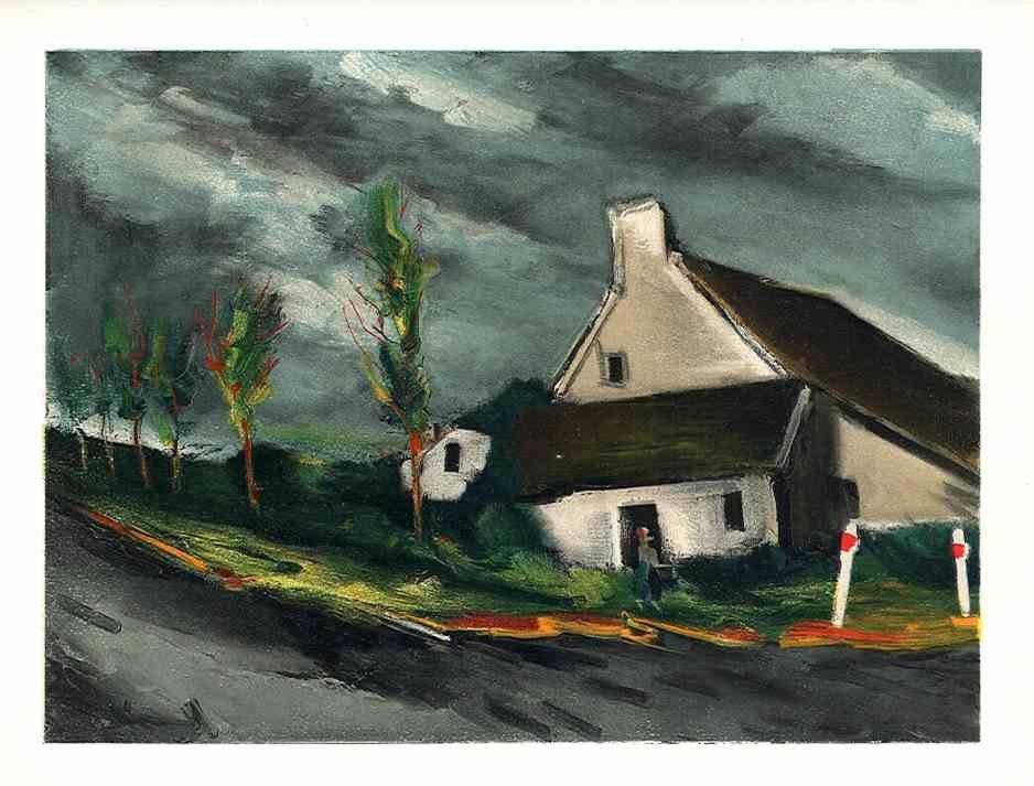 VLAMINCK LITHOGRAPH "NEAR BEAUMONT-SUR-SARTHE": VLAMINCK LITHOGRAPH "NEAR BEAUMONT-SUR-SARTHE" - LITHOGRAPH. THIS LITHOGRAPH WAS PULLED IN PARIS IN 1958 BY THE LEGENDARY MOURLOT ATELIER, AND PUBLISHED BY ANDRE SAURET. A NICE IMPRESSION, AS CAN BE E