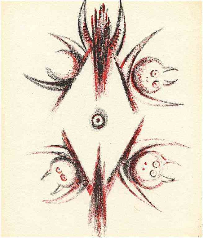 WIFREDO LAM ORIGINAL LITHOGRAPH, 1947: WIFREDO LAM ORIGINAL LITHOGRAPH, 1947. PRINTED IN PARIS BY MOURLOT AND PUBLISHED BY PIERRE À FEU AND MAEGHT EDITEUR FOR THE MARCEL DUCHAMP / ANDRÉ BRETON PROJECT SURRÉALISME EN 1947. ISSUED IN A LI