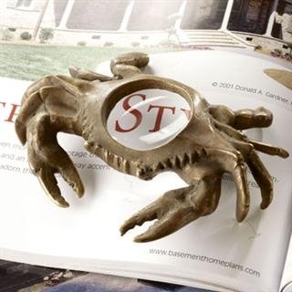 BLUE CRAB MAGNIFYING GLASS: BLUE CRAB MAGNIFYING GLASS - 1.5"H X 5.5"W X 4"D - BRASS & GLASS