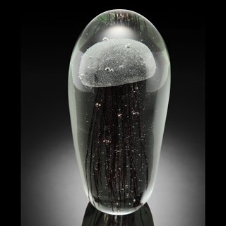 ART GLASS GRAY JELLYFISH GLOW IN THE DARK : ART GLASS GRAY JELLYFISH GLOW IN THE DARK - 9.5"H X 4"W X 4"D - HAND CRAFTED