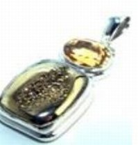 Coated Drusy & Citrine Sterling Pendant: .925 Sterling Silver and Coated Drusy & Citrine Pendant - Pure Natural Gemstones