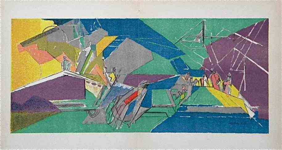 JACQUES VILLON LITHOGRAPH "DU BLÉ A LA PAILLE": JACQUES VILLON LITHOGRAPH "DU BLÉ A LA PAILLE" - PUBLISHED BY LOUIS CARRÉ IN 1948 FOR "L'ART GLORIEUX". PRINTED IN PARIS BY MOURLOT FRÈRES. IMAGE SIZE: 7 X 15 3/4 INCHES (180 X 400 MM); - PROFESSIO
