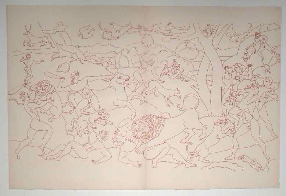 ANDRE DERAIN LARGE LITHOGRAPH, 1947: ANDRE DERAIN LARGE LITHOGRAPH, 1947 - PRINTED IN PARIS IN 1947 BY MOURLOT FRÈRES IN AN EDITION OF 270 FOR THE VERY RARE "DERAIN DESSINS" PORTFOLIO, PUBLISHED BY GEORGES DUVAL. THE TOTAL SHEET MEASURE