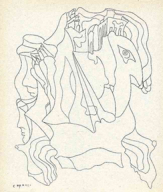 BRUNO CAPACCI ORIGINAL LITHOGRAPH: BRUNO CAPACCI ORIGINAL LITHOGRAPH - PRINTED IN PARIS BY MOURLOT AND PUBLISHED BY PIERRE À FEU AND MAEGHT EDITEUR FOR THE MARCEL DUCHAMP / ANDRÉ BRETON PROJECT SURRÉALISME EN 1947. ISSUED IN A LIMIT