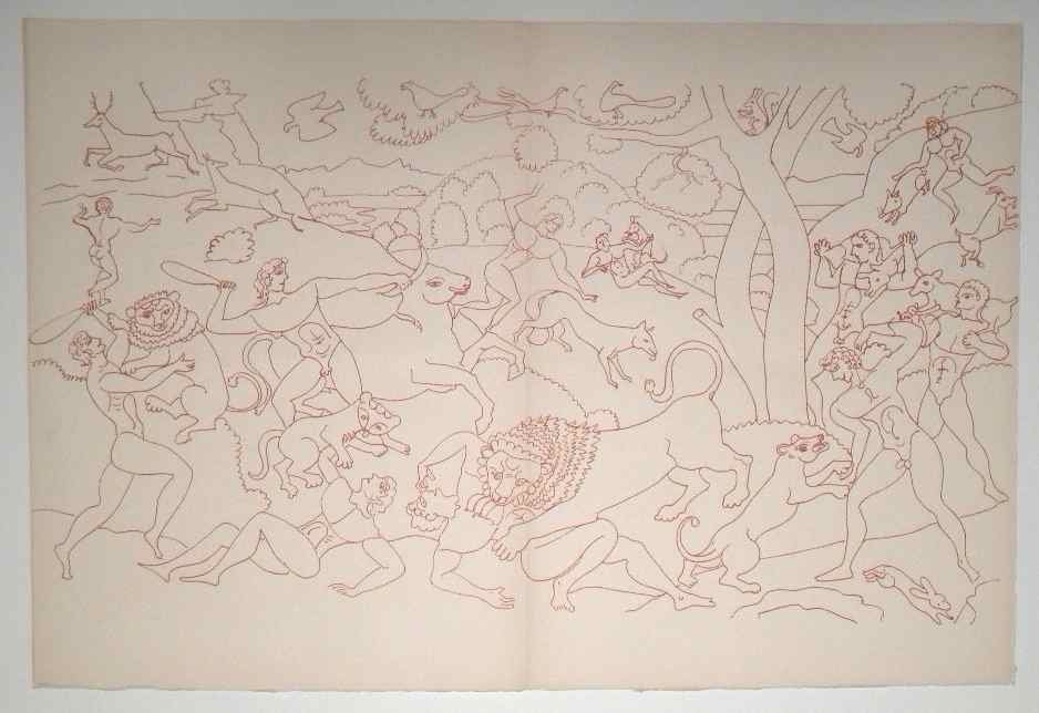 ANDRE DERAIN LARGE LITHOGRAPH, 1947: ANDRE DERAIN LARGE LITHOGRAPH, 1947 - PRINTED IN PARIS IN 1947 BY MOURLOT FRÈRES IN AN EDITION OF 270 FOR THE VERY RARE "DERAIN DESSINS" PORTFOLIO, PUBLISHED BY GEORGES DUVAL. THE TOTAL SHEET MEASURE