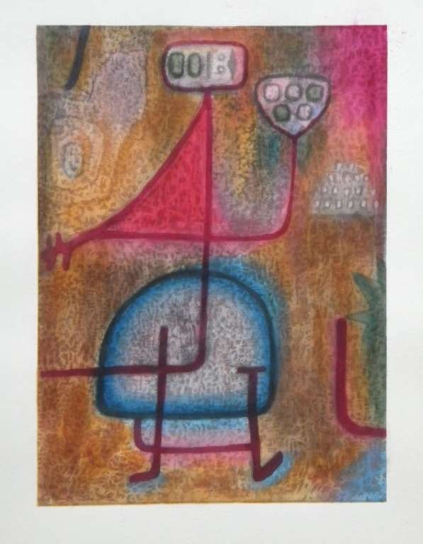 PAUL KLEE POCHOIR "THE BEAUTIFUL GARDENER": PAUL KLEE POCHOIR "THE BEAUTIFUL GARDENER" - MEDIUM: OFFSET LITHOGRAPH WITH POCHOIR HAND-COLORING. PUBLISHED IN MILAN IN 1958 BY SILVANA EDITORIALE D'ARTE. THE IMAGE MEASURES 11 X 8 INCHES (275 X 205M
