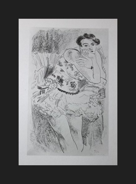 VINTAGE 1956 MATISSE LITHOGRAPH: HENRI MATISSE "STANDING DANCER" - VINTAGE LITHOGRAPH AFTER THE 1927 LITHOGRAPH - PRINTED IN 1956 - PUBLISHED BY GEORGE BRAZILLER NEW YORK - PROFESSIONALLY FRAMED AND MATTED - GALLERY STYLE WITH BLACK 