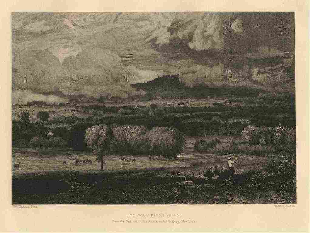 GEORGE INNESS ETCHING: GEORGE INNESS ETCHING (AFTER THE PAINTING). ETCHED BY WILLIAM WELLSTOOD AFTER GEORGE INNESS. PUBLISHED IN BOSTON IN 1887 BY ESTES & LAURIAT. PLATE SIZE: 6 3/4 X 9 INCHES- PROFESSIONALLY FRAMED & MATTE