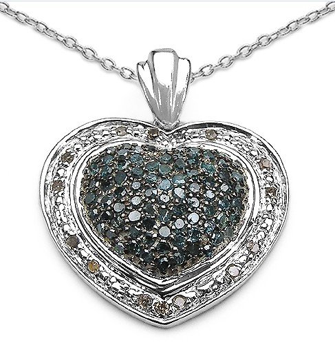 BLUE DIAMOND & WHITE DIAMOND STERLING PENDANT: 0.90 CARAT GENUINE BLUE DIAMOND & WHITE DIAMOND .925 STERLING SILVER PENDANT - METAL INFORMATION: .925 STERLING SILVER FINISH: HIGH SILVER POLISH WEIGHT: 5.36GMS ITEM: PENDANT TOTAL CTW: 0.90CTW STONE