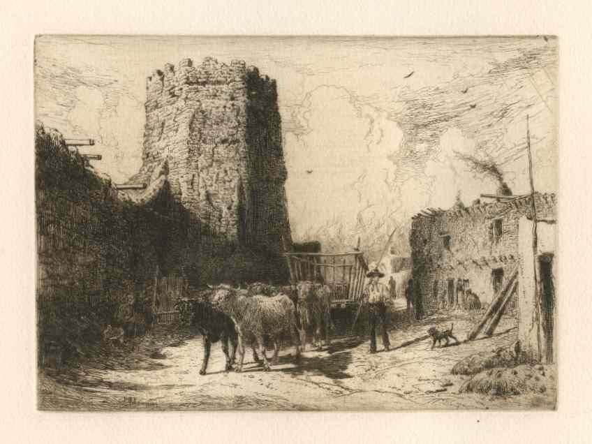 PETER MORAN ORIGINAL ETCHING "CHURCH OF SAN MIG: PETER MORAN ORIGINAL ETCHING "CHURCH OF SAN MIGUEL, SANTA FE, NEW MEXICO" - CATALOGUE REFERENCE KEPPEL 75. A GREAT SOUTHWESTERN ETCHING BY PETER MORAN, EXECUTED IN 1881. THIS IS A FINE IMPRESSION ON W