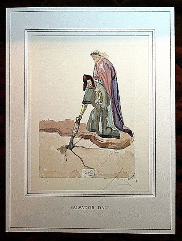 DALI HAND SIGNED ORIG. COLORED WOOD ENGRAVING -: SALVADOR DALI HAND SIGNED COLORED WOOD ENGRAVING - 1960 - CREATED FOR DANTE'S "LA DIVINA COMMEDIA" - ARTIST'S PROOF - HAND SIGNED IN PENCIL BY DALI - NUMBERED IN THE LOWER LEFT CORNER "EA" IN PENCIL -