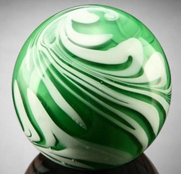ART GLASS SPHERE / PAPERWEIGHT: GREEN SWIRL - ART GLASS SPHERE / PAPERWEIGHT - HAND CRAFTED - 4" DIAMETER