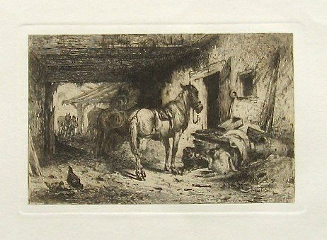 PETER MORAN ORIGINAL ETCHING "NOONDAY REST": PETER MORAN ORIGINAL ETCHING "NOONDAY REST". A NICE IMPRESSION ON CREAM LAID PAPER, PUBLISHED FOR THE AMERICAN ART REVIEW IN 1880; THE AMERICAN ART REVIEW WAS A LAVISHLY PRODUCED REVUE FEATURING ORIGI