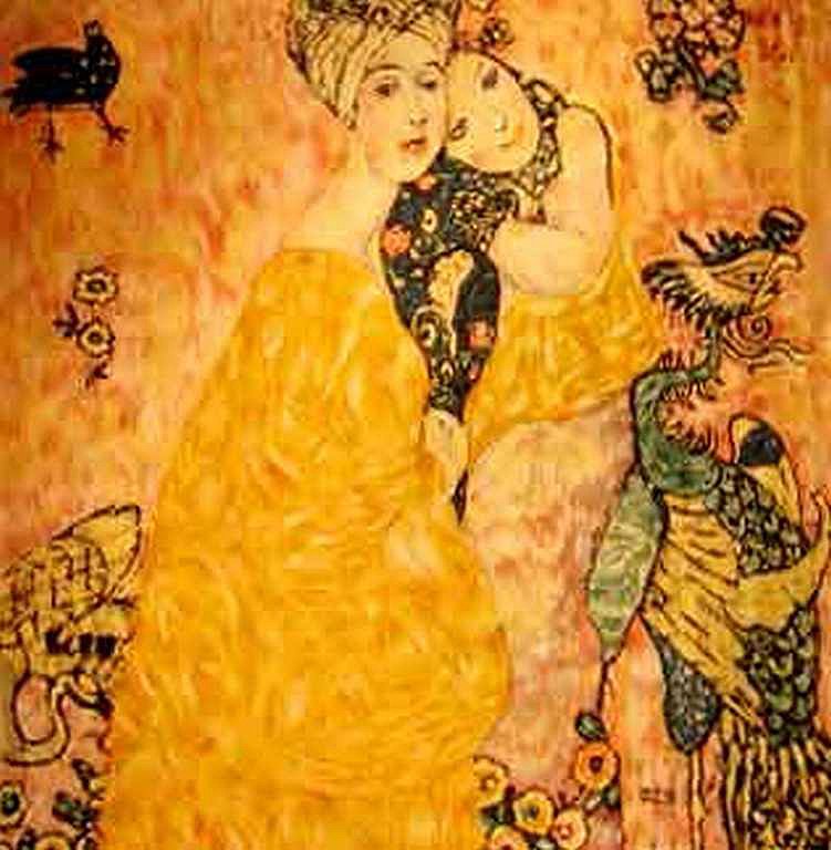 SILK SCARF - GUSTOV KLIMT: 100% SILK SCARF MADE WITH THE IMAGE OF A WORK BY GUSTAV KLIMT - HAND ROLLED EDGES - 35"X35" - BEAUTIFUL QUALITY ACCESSORY