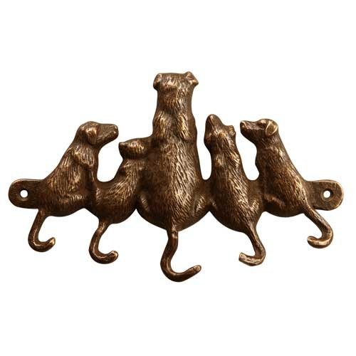DOG KEY HOOK: DOG KEY HOOK - 4.5"H 7.5"W 1.5"D - BRASS