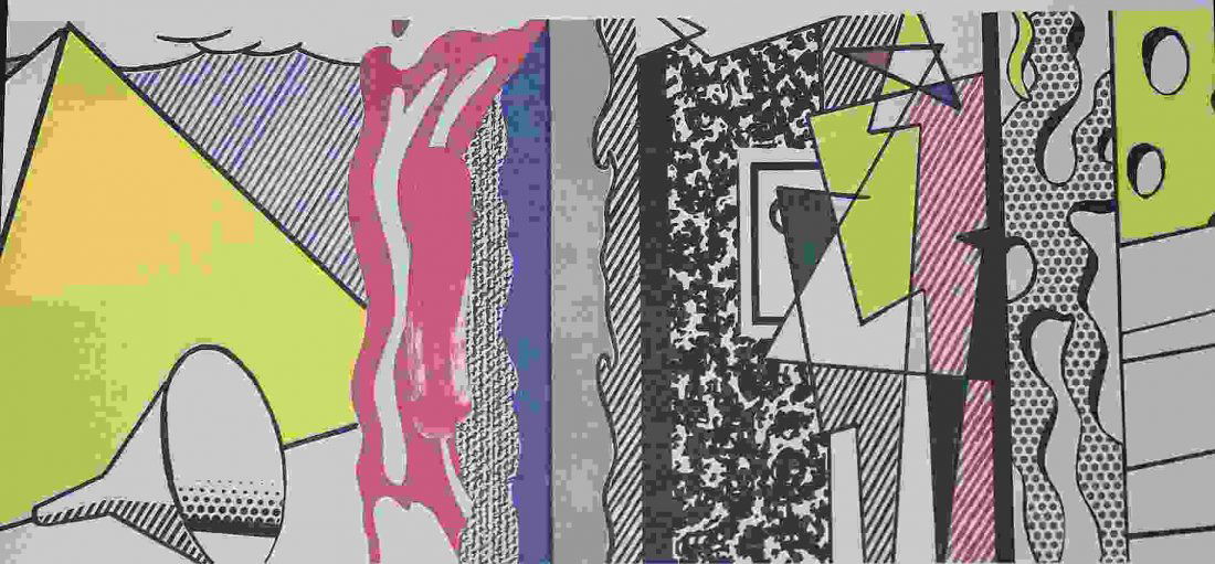 LICHTENSTEIN "STUDY FOR GREEN STREET MURAL": ROY LICHTENSTEIN "STUDY FOR GREEN STREET MURAL" OFFSET LITHOGRAPH ON WOVE PAPER - PUBLISHED IN 1983 BY THE LEO CASTELLI GALLERY IN NEW YORK - IMAGE SIZE 5"X11" - PROFESSIONALLY FRAMED & MATTED