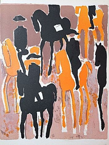 BRASILIER 1964 LTD. ED. ORIGINAL LITHOGRAPH: ANDRE BRASILIER - ORIGINAL LITHOGRAPH - "LE CADRE NOIR" - ON VELIN D' ARCHES WOVE PAPER - PRINTED IN 1964 BY THE LEGENDARY ATELIER FERNAND MOURLOT, MOURLOT FRERES, PARIS FRANCE - ISSUED IN A LIMITED E