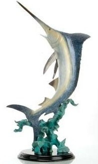BLUE MARLIN BRONZE SCULPTURE: BLUE MARLIN BRONZE SCULPTURE - 12"H 6"W 5 "D - GREAT ATTENTION TO DETAIL - BEAUTIFUL FINISH - LOST WAX CAST- MOUNTED ON MARBLE BASE