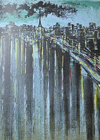 FLORSHEIM 1964 LTD. ED. ORIGINAL LITHOGRAPH: RICHARD FLORSHEIM - ORIGINAL LITHOGRAPH - "LA SEINE A PARIS" - ON VELIN D' ARCHES WOVE PAPER - PRINTED IN 1964 BY THE LEGENDARY ATELIER FERNAND MOURLOT, MOURLOT FRERES, PARIS FRANCE - ISSUED IN A LIMI